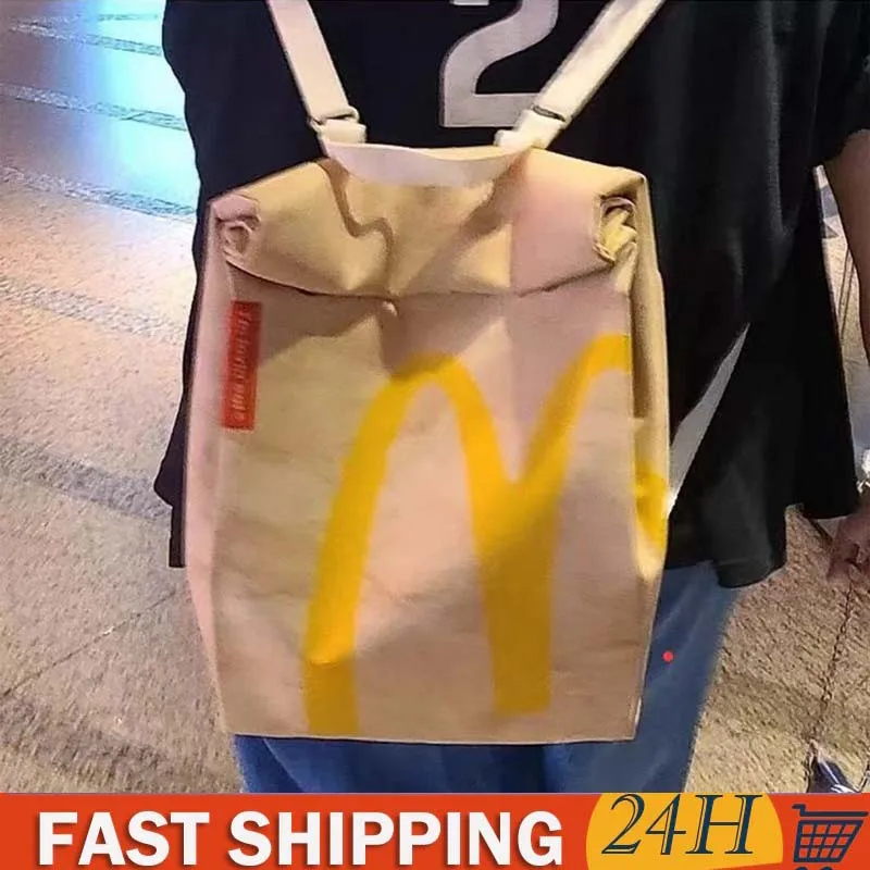 

New Cute Cartoon French Fries Packaging Bag Student Schoolbag Canvas Backpack Large Capacity School Bag Messenger Bag HandBags