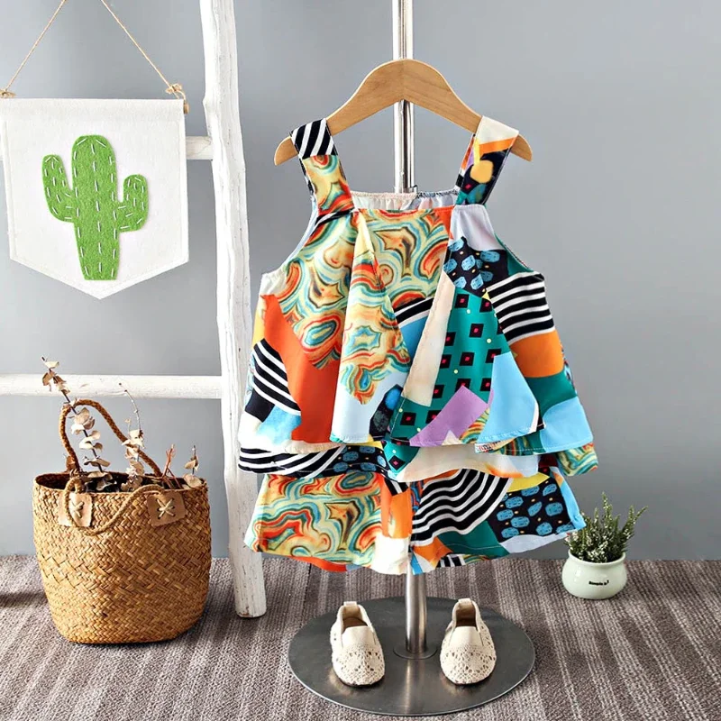 Новый летний комплект одежды для маленьких девочек детский жилет и шорты 2