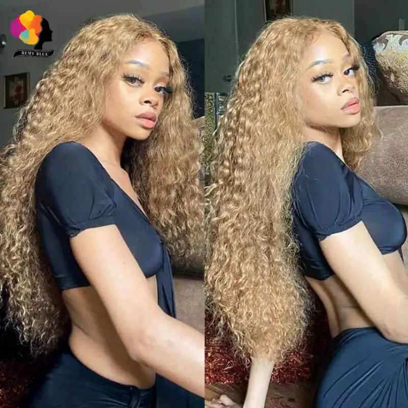 Honey Blonde Lace Front Wigs 99J Water Wave Human Hair Wigs HD Transparent Highlight Ombre Water Curly Lace Frontal Wig