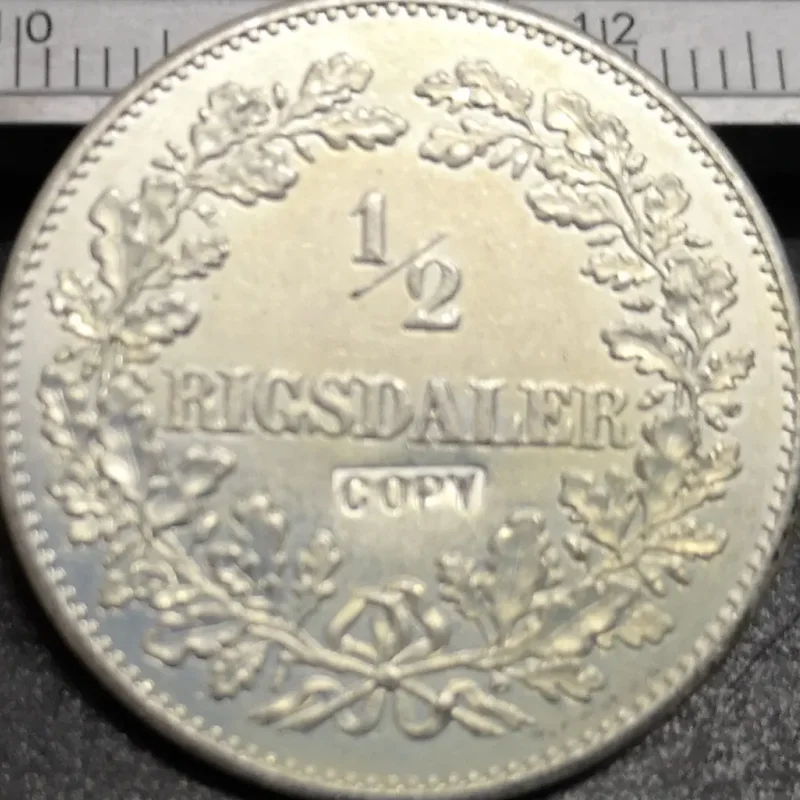 1854 Дания 1/2 Rigsdaler-Фредерик VII Посеребренная КОПИЯ монета UNC
