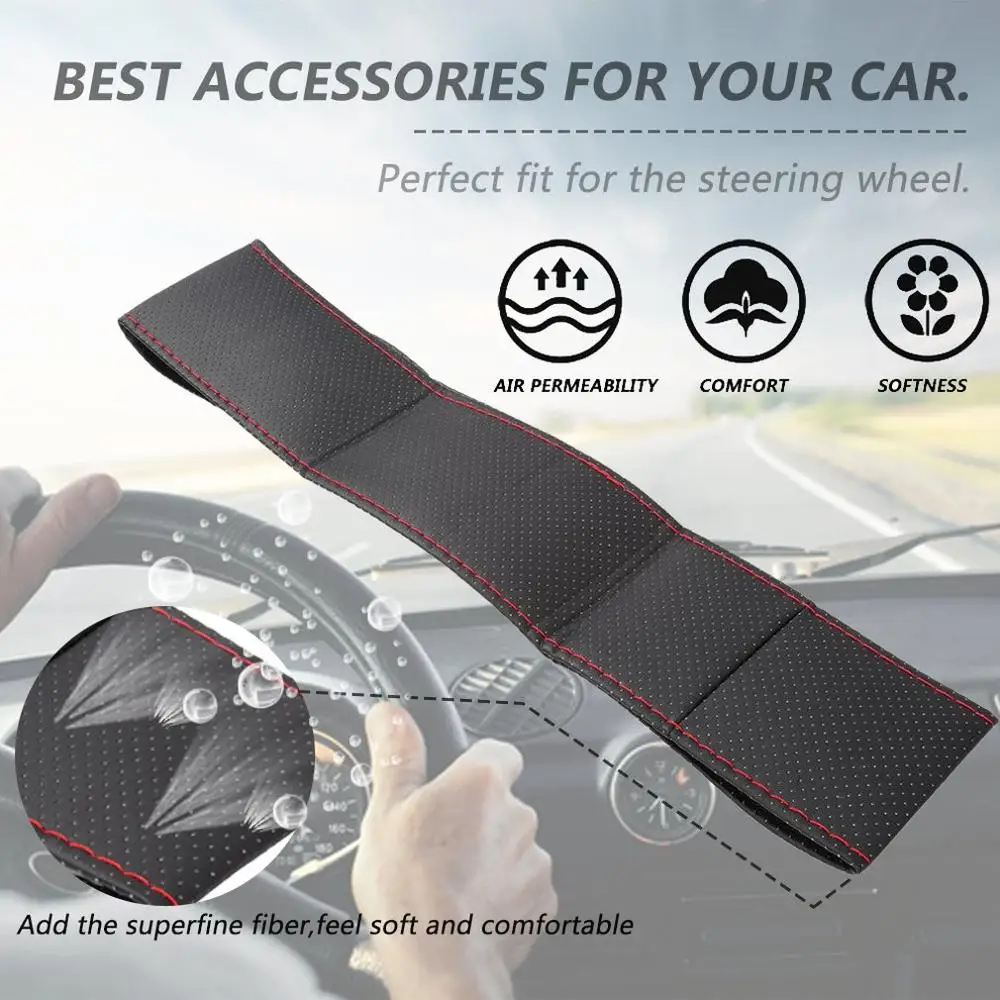 

3 Color DIY Texture Soft Auto Car Steering Wheel Cover With Needles And Thread Artificial Leather Car Covers Suite