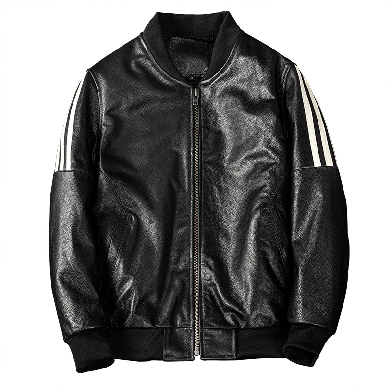 

Special offer! Men's Genuine Leather Jacket First Layer Cowhide Baseball Uniform Outerwear Large Size 5XL Leather Jacket Male