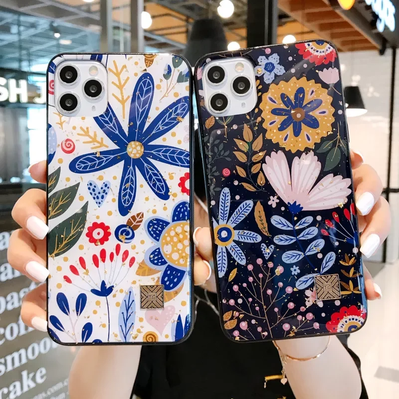 

Fashion Gold Foil flower Glitter silicone case For iphone 12 Mini SE 2020 11 13 Pro max X XR XS MAX 6 6s 7 8 plus cover funda