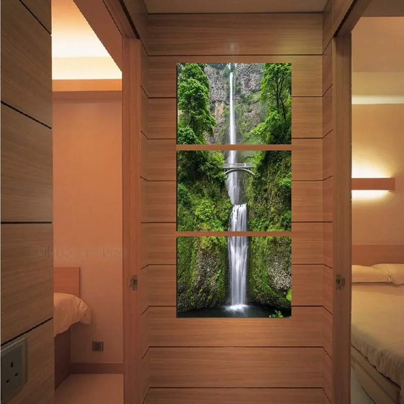 Modern Pictures HD Printed Poster For Living Room Decor 3 Piece Forest Waterfall Landscape Canvas Painting Wall Art(No Frame) | Дом и сад