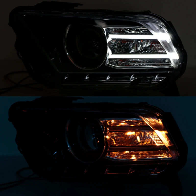 Фото 1 шт. Автомобильная фара в сборе с LED DRL (дневными ходовыми огнями), черный корпус с прозрачными линзами, для Ford Mustang HID/Xenon 2013-2014 №2