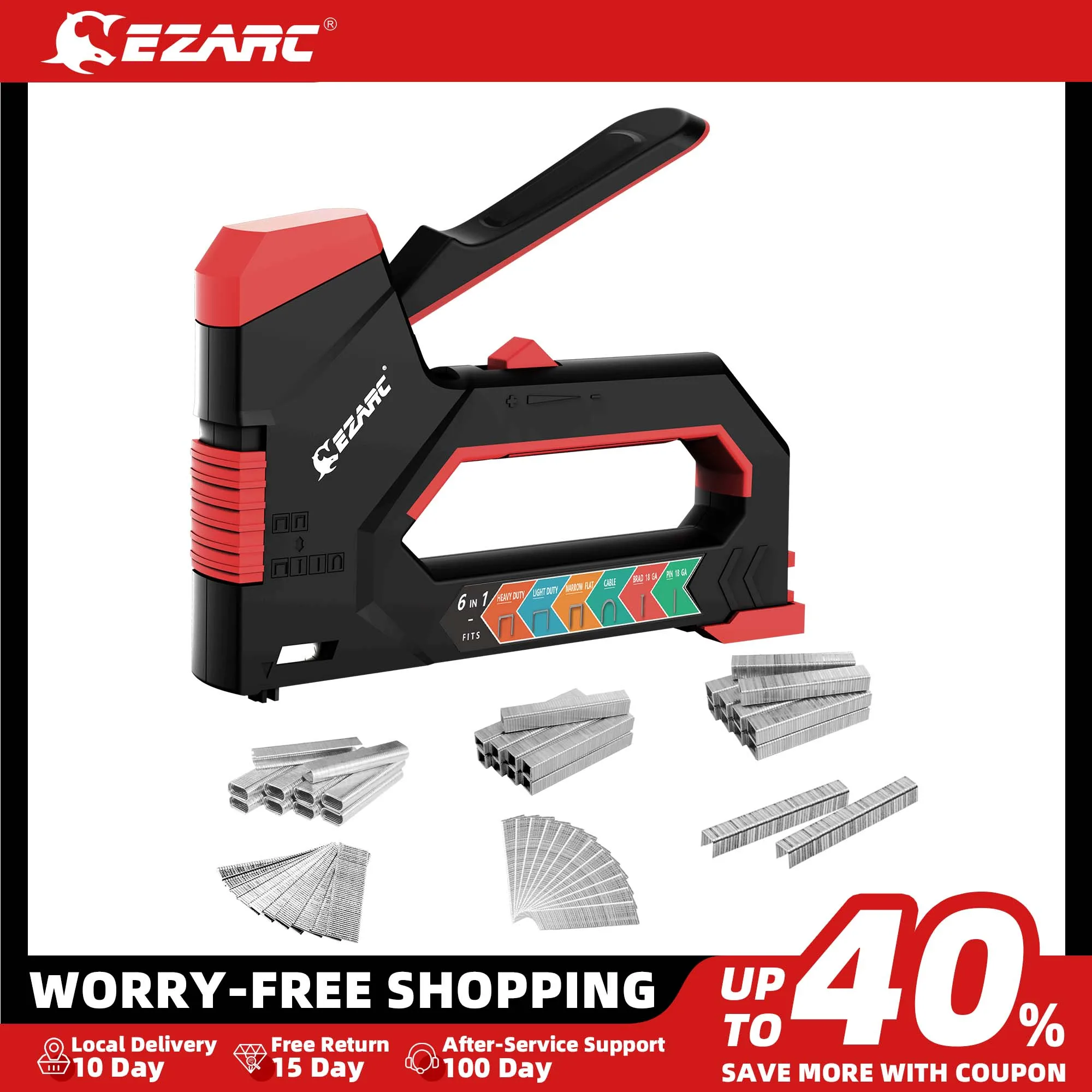 EZARC 6-in-1 Heavy Duty Staple Gun for Fixing Material Manual Nail Gun With 6000 Count Staples for Carpentry & DIY Home Decor