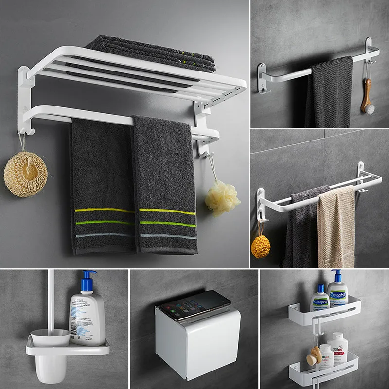 

Accessories Holder Sets Holder Hanger Storage Paper Hardware Set Towel Corner Towel Rack Decoration Shelf Bathroom Bath White
