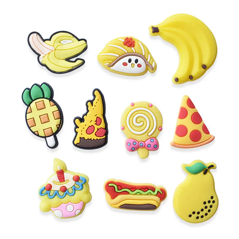 

1pcs Pizza Food Candy Fruit Croc Charms Fit JIBZ Sandals Accessories DIY PVC Garden Shoe Decoration Kids Xmas Gifts