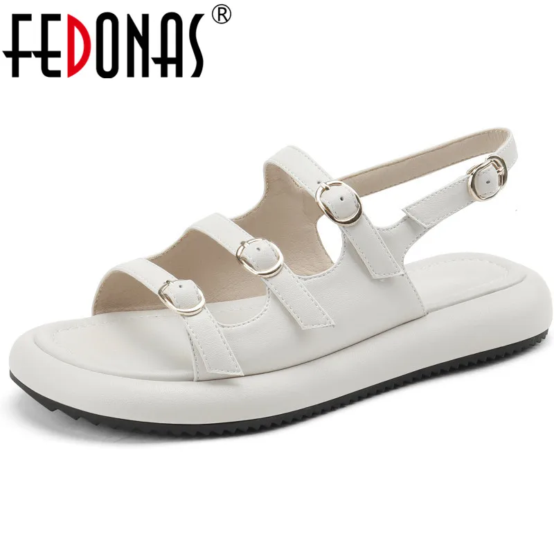 

FEDONAS New Arrival Women Peep Toe Sandals Concise Leisure Working Flat Platforms Fashion Buckles Shoes Woman Summer Sandals