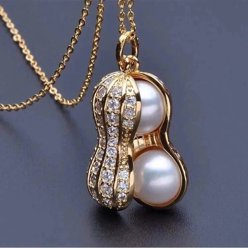 Christmas Gift for women Peanut Necklace Women White Fake Pearl Necklace Clavicle Pendant Jewelry Rose Gold Titanium Creative