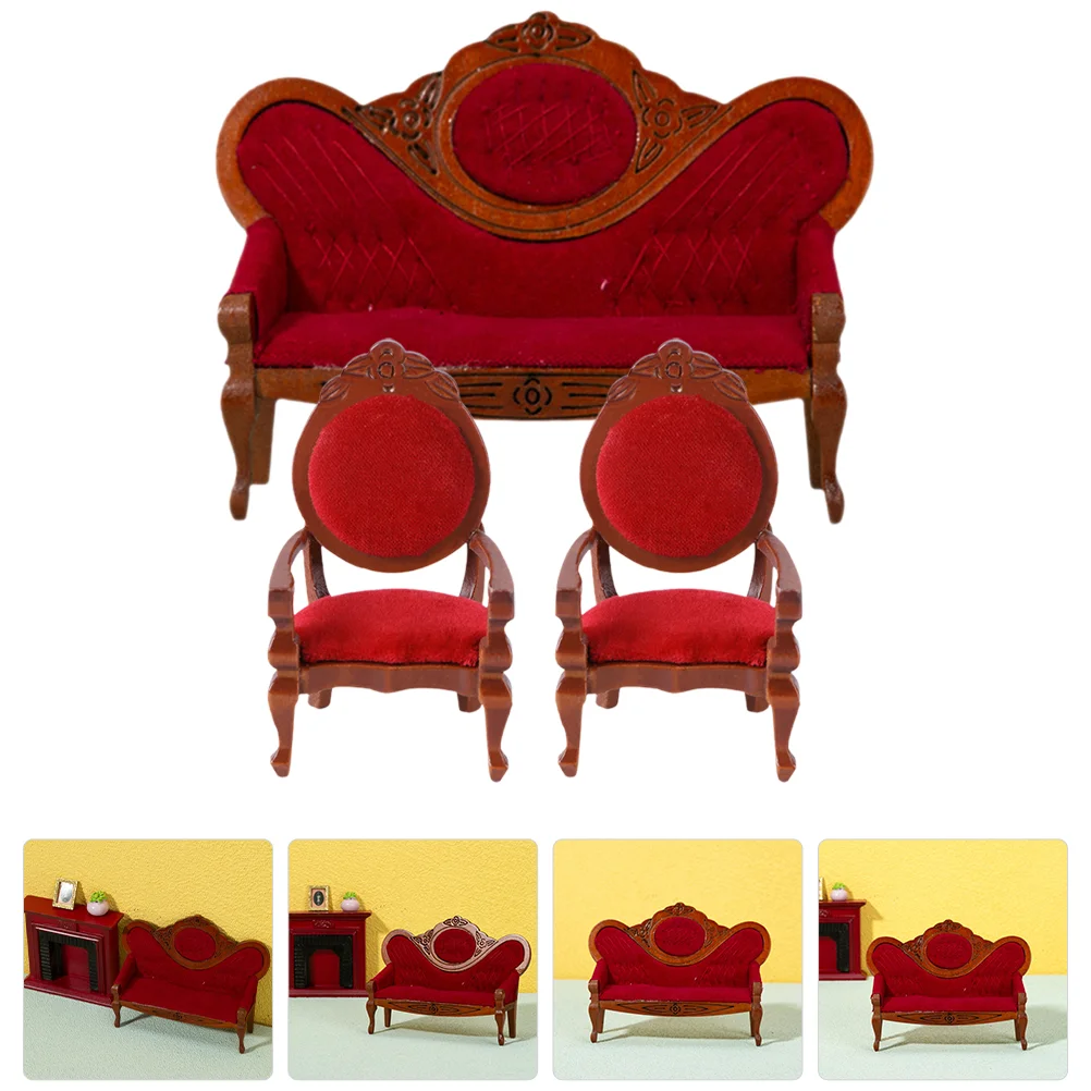 

3 Pcs Peach Armchair Mini House Decoration Furniture Sofa Figurine Cotton Pad Tiny Decorative
