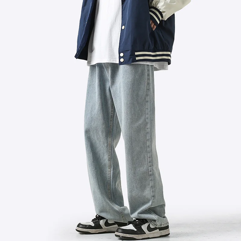 4 Colors Baggy Jeans Men Fashion Casual Straight Jeans Men Streetwear Korean Loose Biker Denim Pants Mens Trousers M-2XL