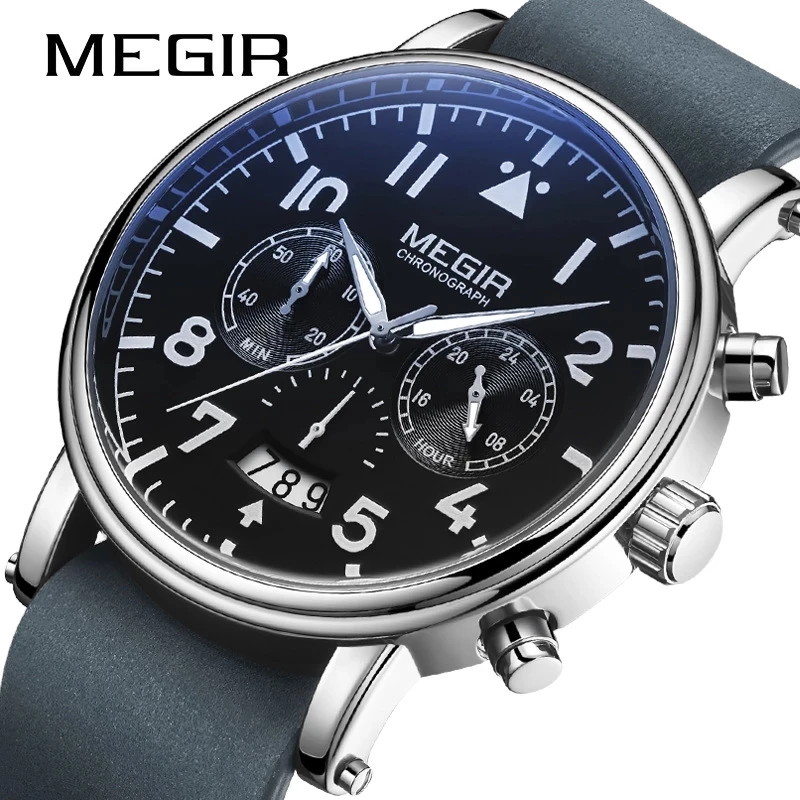 

MEGIR Top Brand Leather Men's Sports Watch Calendar Luminous Waterproof Quartz Wristwatch Chronograph Clock Relojes Hombre 2149