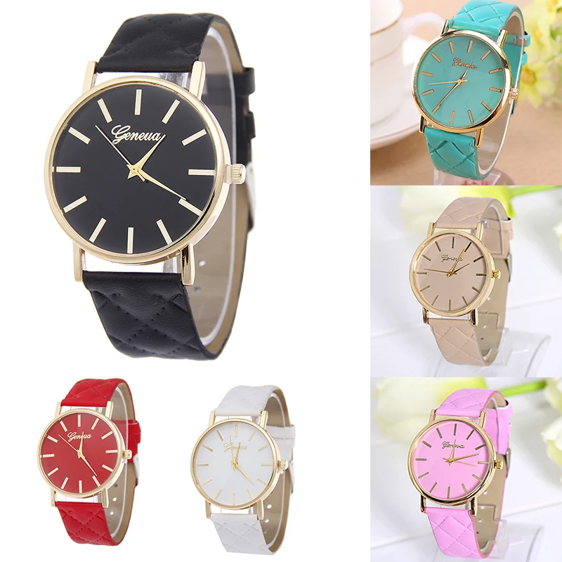

Simple Fashion Women's Wristwatch Casual Geneva Checkers Faux Leather Quartz Watch Elegant Ladies Watches Clock Montre Femme