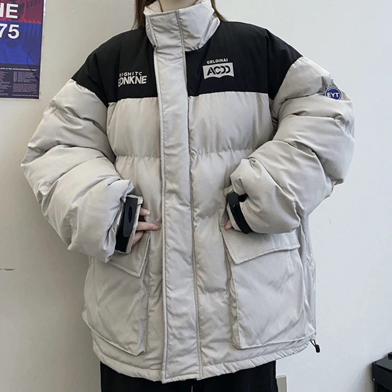Autumn and Winter New Loose Large Pocket Zipper Tooling Wind Padded Jacket Women's Warm Thick Padded Jacket Student All-Match Co