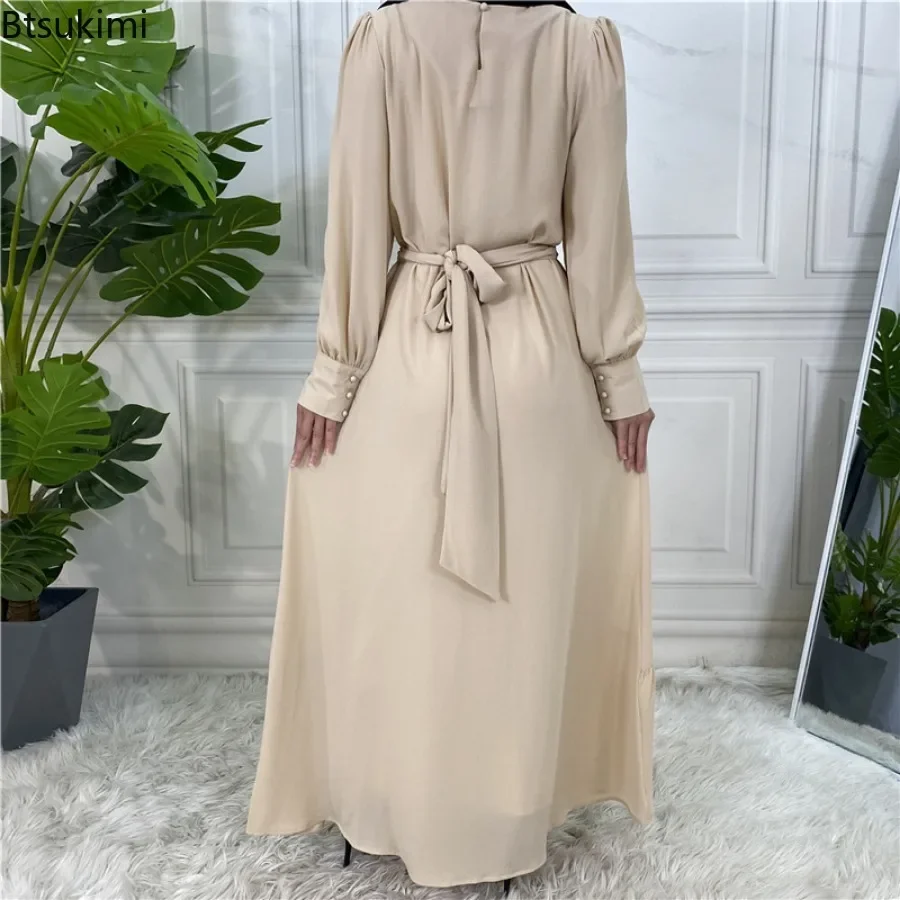 2024 модное платье Абая-хиджаб для женщин мусульманское лоскутное на шнуровке с