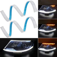 1 pair bright flexible drl led strip turn signal white yellow sequential led daytime running lights for cars headlight 2021
