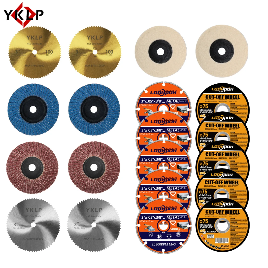 YKLP 3inch Mini Grinding Cutting Disc HSS Metal Circular Saw Blade Polishing Wheels For 75mm Angle Grinder Abrasive Tools