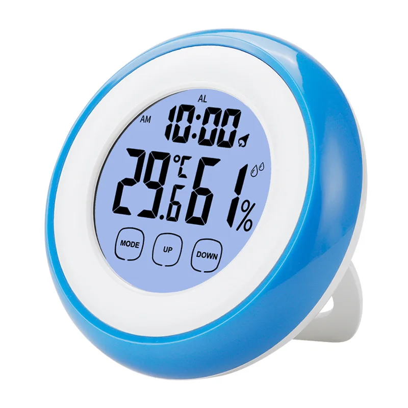 

Round Household Digital Display Indoor Thermometer Hygrometer Student Desktop Mute Clock Touch Screen Temperature Humidity Meter