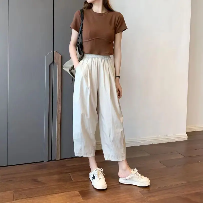 Повседневные тонкие укороченные брюки с широкими штанинами для женщин Новинка