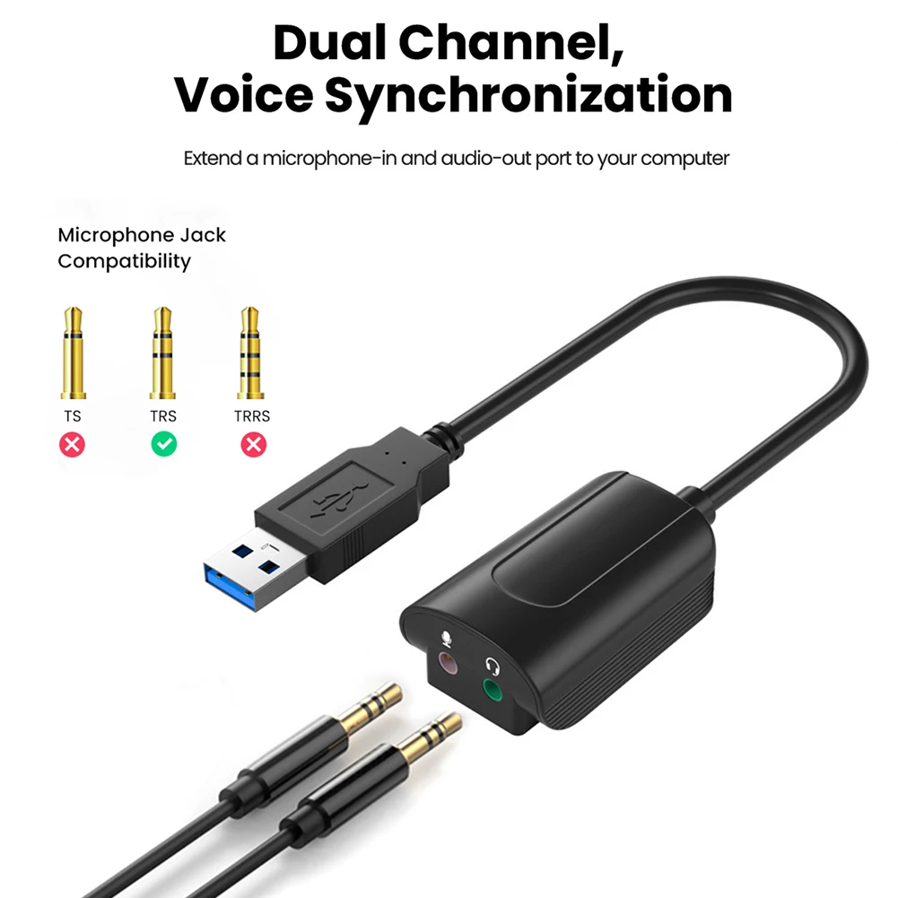 

Звуковая карта USB с внешним аудиоинтерфейсом, внешняя звуковая карта 3,5 мм для ноутбука, PS4, гарнитуры, звуковая карта USB