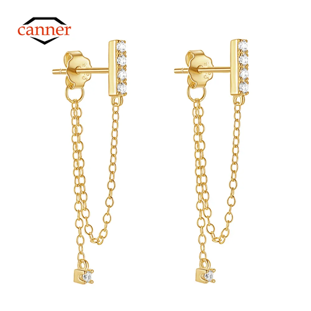 

CANNER Chain Tassel 925 Sterling Silver Earring For Women Drop Earrings Wedding Party Zirconia Fine Jewelry 18K Gold Kolczyki