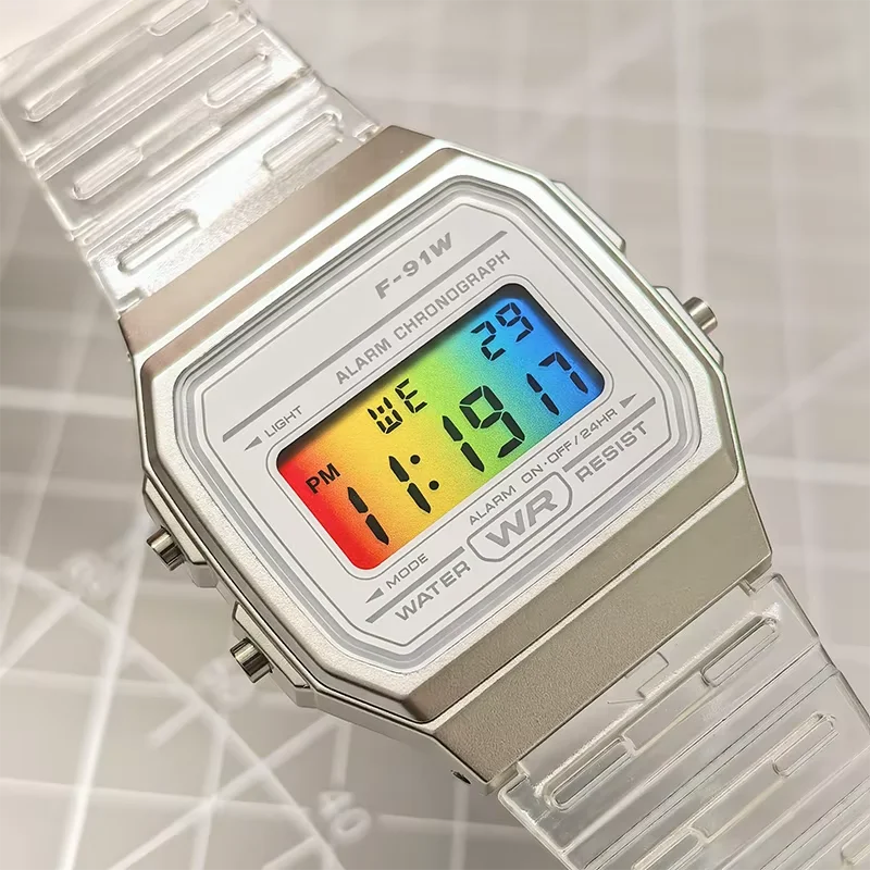 Фото Самоклеящиеся защитные пленки для экрана часов Casio Small Square F-91W/A158W/A159W, радужные наклейки, покрытие для дисплея, аксессуары №4