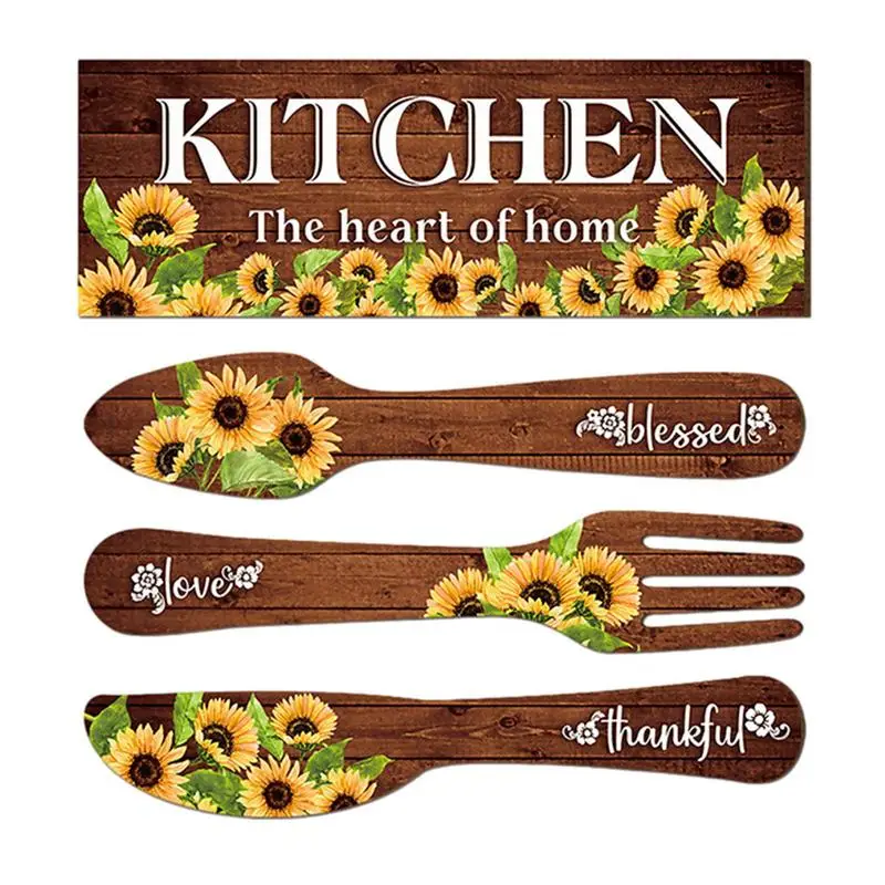 

Wooden Kitchen Sign Wall Decor With Fork Spoon Cutter Rustic Wood Kitchen Hung Decoration Cute Eat Decoration For Home Cafe