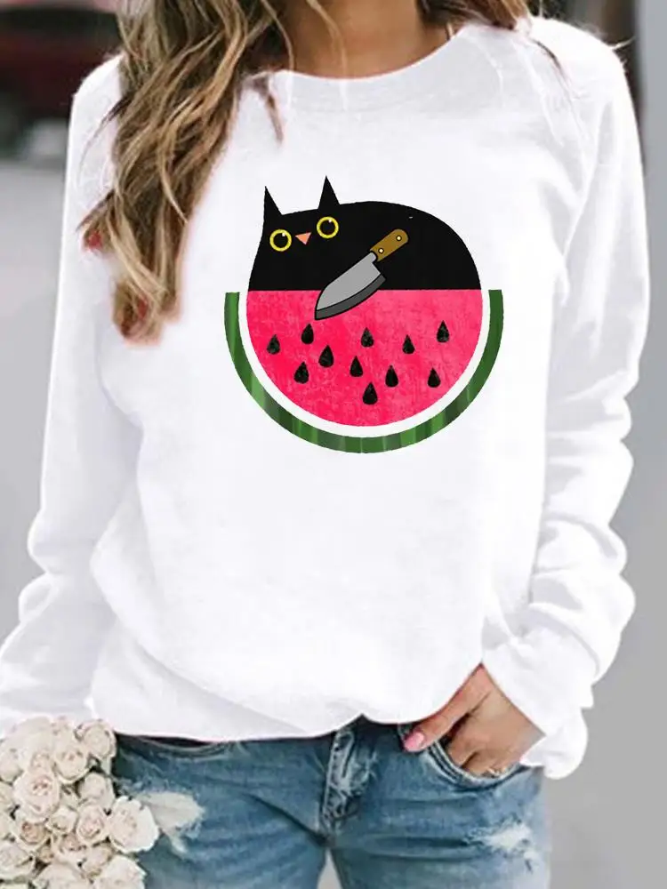 Женская Повседневная Толстовка с рисунком в виде сердца и кота | одежда