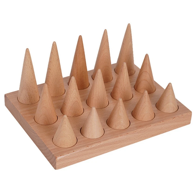 

Solid Wood Jewelry Finger Ring Triangle Conical Jewelry Storage Display Stand For Ring
