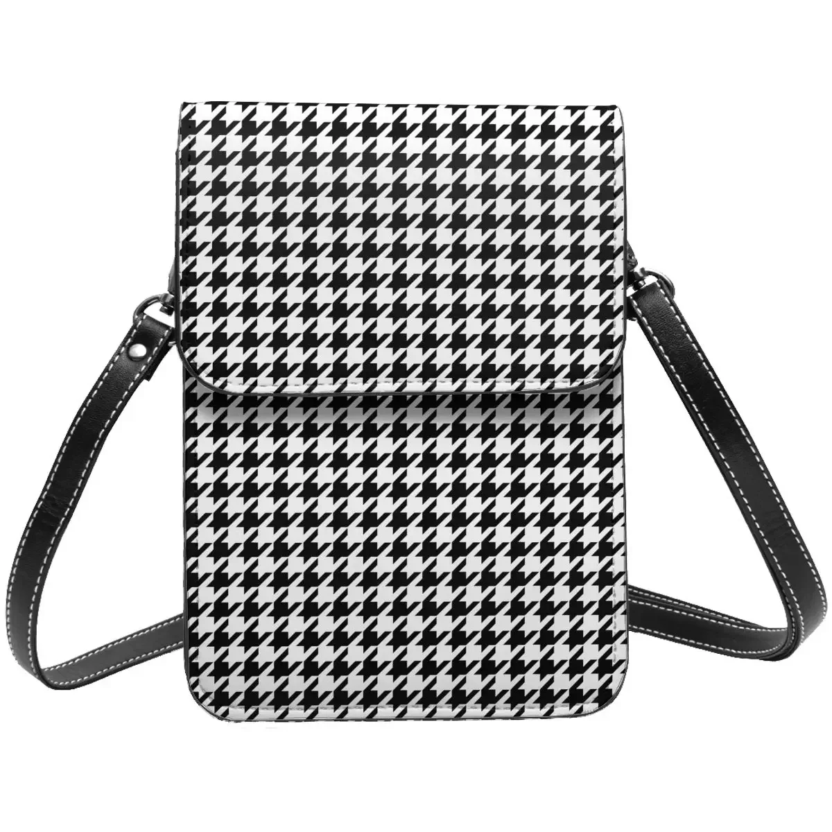 

Cool Houndstooth Shoulder Bag Checkered Print Outdoor Leather Mobile Phone Bag Student Fashion Funny Bags