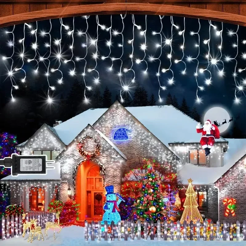 400 LED Christmas Outdoor Lights Day Curtain String 8Mode Curtaing Waterproof Plug in Fairy Light