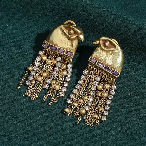 Серьги-капельки STALAIT с кисточками в виде головы орла, античное золото