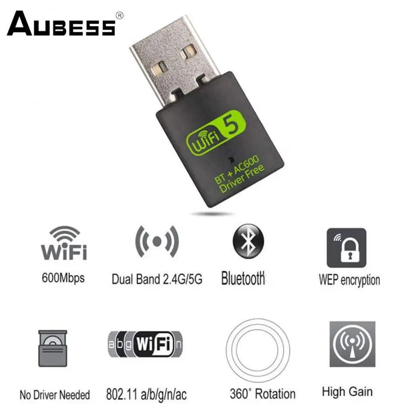 

Двухдиапазонный адаптер Wi-Fi Bluetooth, внешняя беспроводная карта 2,4G, USB Wi-Fi портативный мини-приемник, донгл-ресивер, беспроводная карта для ноу...