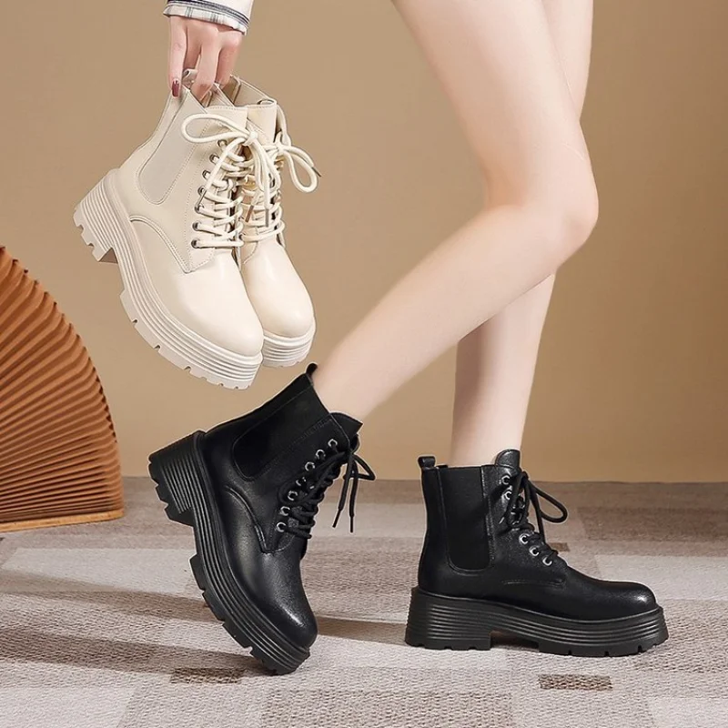 

New Boots Ladies Lace-Up Shoes for Women Platform Zipper Ankle Boots Women Shoes Autumn Winter Stretch Boots Botas Mujer 2022