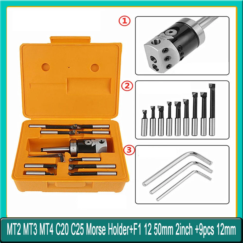 

1SET MT2 MT3 MT4 BT30 R8 M12C20 C25 Morse Holder+F112 50mm 2inch +9pcs 12mm Draw Bars, Boring Head Tool Set for CNC Machine Bore