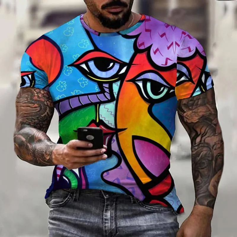 

Abstract Pattern Picasso Graffiti Harajuku Print T Shirt Men Women Unisex Hip-Hop Avant Garde Crewneck Short Sleeve Tees T-Shirt