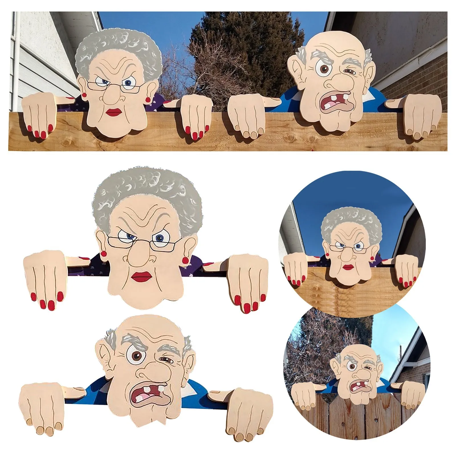 

Plant Puns Label Garden Illustration Fence Yard Sign Decoration Old Man And Lady Outdoor Cute Fence Peekers Garden Yard Art