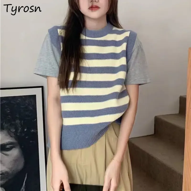 Sweater Vests Women Classic Striped Minimalist Panelled Basic Loose Korean Style Casual Students Autumn Knitwear Popular Design