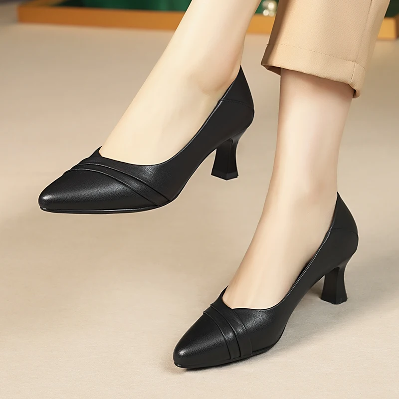AIYUQI Women's Dress Shoes Genuine Leather 2023 New Spring Women Daily Shoes Shallow Mouth Pointed Toe Stiletto Women Shoes