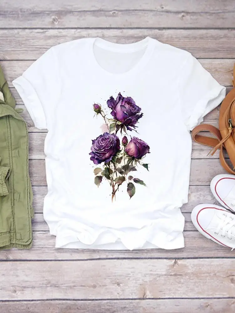 Женская футболка с коротким рукавом цветочным принтом