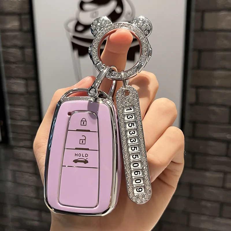 

Фиолетовый чехол для автомобильного ключа из ТПУ для Toyota Corolla Prius Camry CHR RAV4 Altis Land Cruiser Prador Keychain
