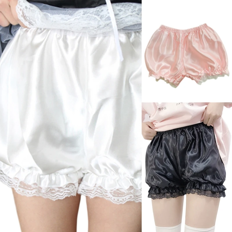 

Women Girls Lolita Bloomers Ruffles Lace Trim Maid Loose Pumpkin Pants Solid Gothic Security Shorts Vintage Safety Shorts Under