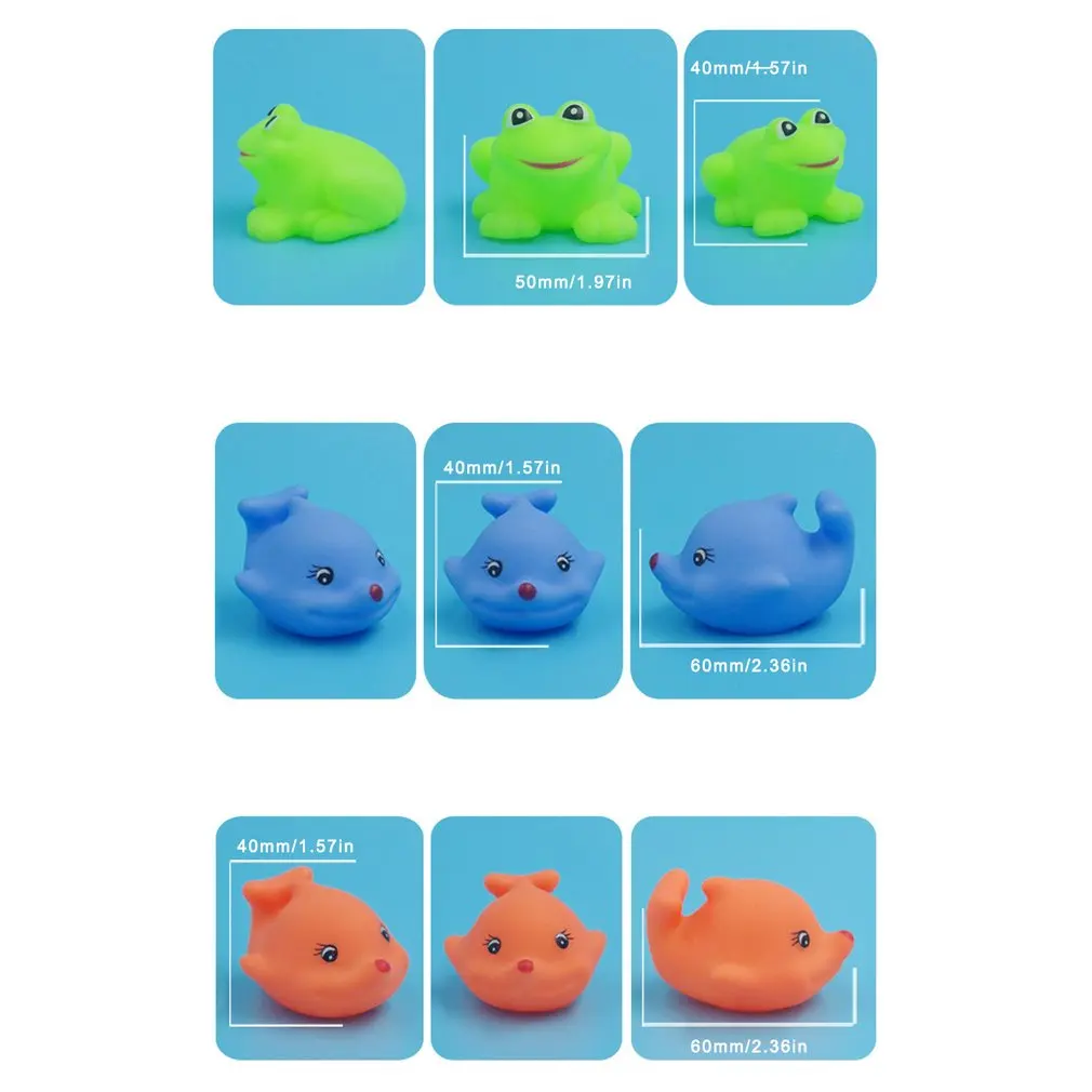 10 Pcs Cute Animals Swimming Water Toys Colorful Soft Rubber Float Squeeze Sound Squeaky Bathing Toy For Baby Bath Toys