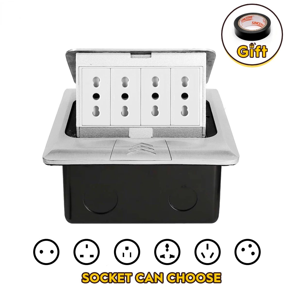 

Полностью металлическая панель, итальянская стандартная Выдвижная напольная розетка, 4-сторонняя электрическая розетка, модульная комбини...