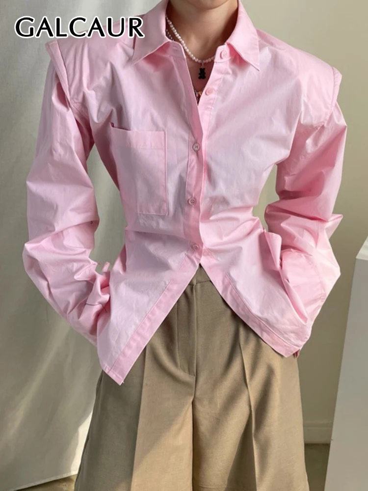 

Однотонная блузка GALCAUR с отложным воротником и длинным рукавом, прямая Свободная Повседневная Блузка с присборенной талией, модная простая ...