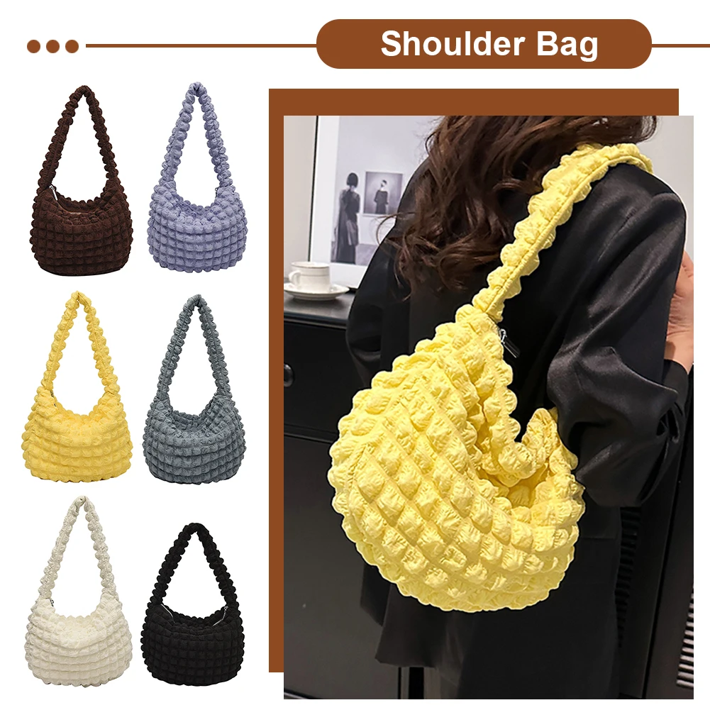 

Soft Handbag Puff Tote Bag Bubble Women Pleated Underarm Bags Korean Girls Purse Female Large Capacity Tote Clutch Shoulder Bag