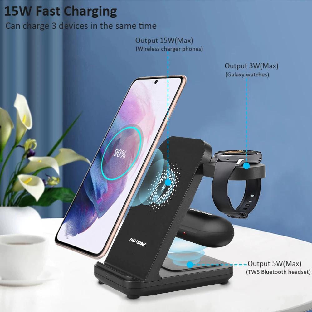23w 3 in 1 wireless charger stand for samsung galaxy watch 34 active 21 s22 ultra s21 20 wireless chargers for samsung watch 4 free global shipping