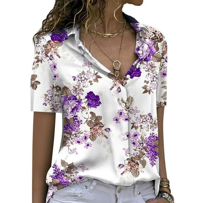 

Elegant Short Sleeve Floral Women Shirts Casual Loose blouse Women 2023 Summer Fashion Tops Woman Y2k Ladies Top Blusas 21748