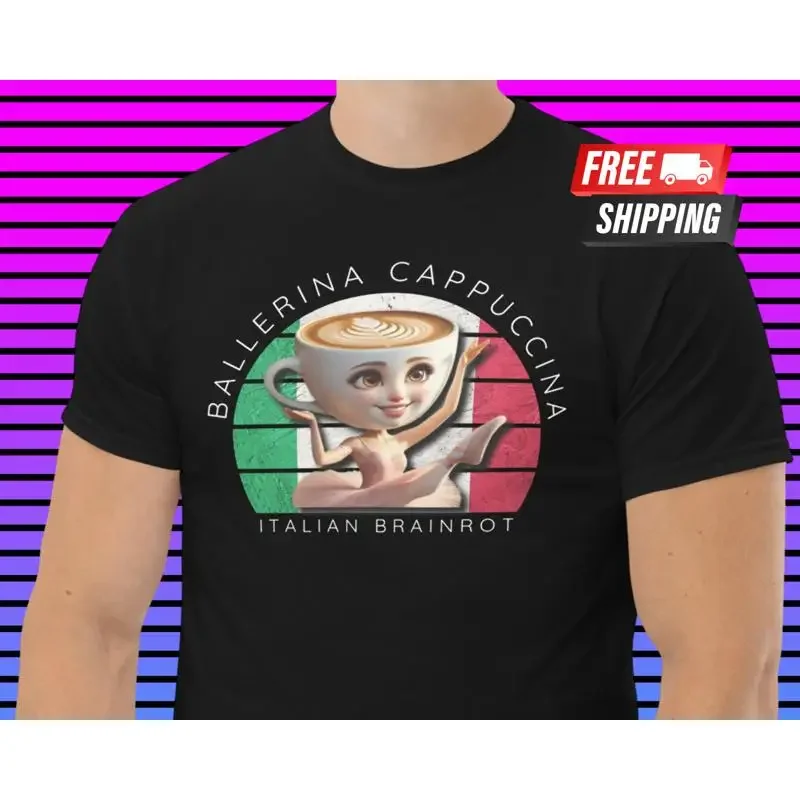Фото Футболка Ballerina Cappuccina в стиле 90-х, бутлег-рэп, забавный кофейный мем, итальянский мем-шаринг №1